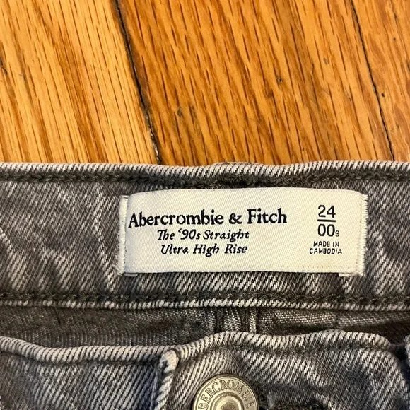 Abercrombie & Fitch Grey Denim Jeans-90s straight high rise size 00 - Picture 2 of 9
